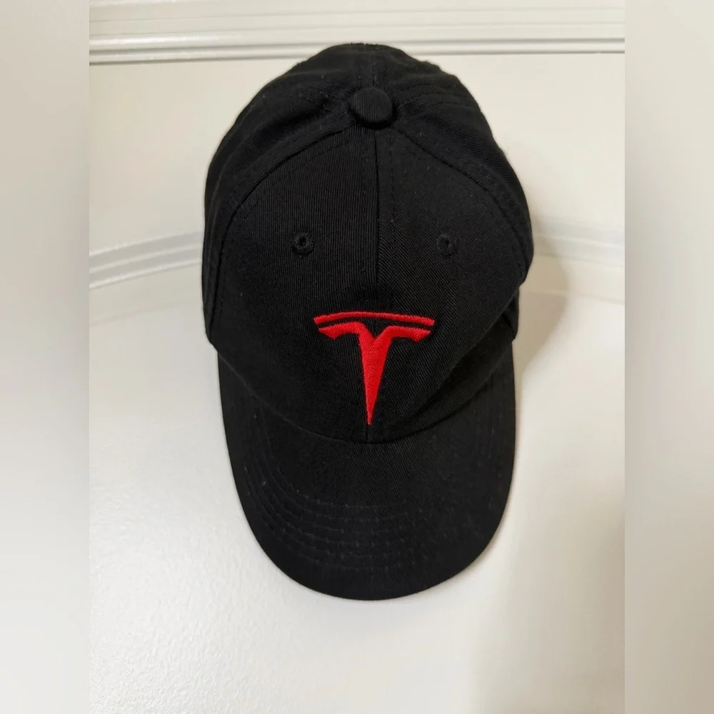 Tesla Adjustable Kids Black Hat w/ Red Embroidered Emblem Mini Elon